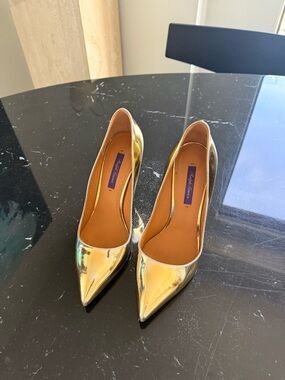 Ralph Lauren Purple Label Metallic Gold Pointed Toe Pumps
